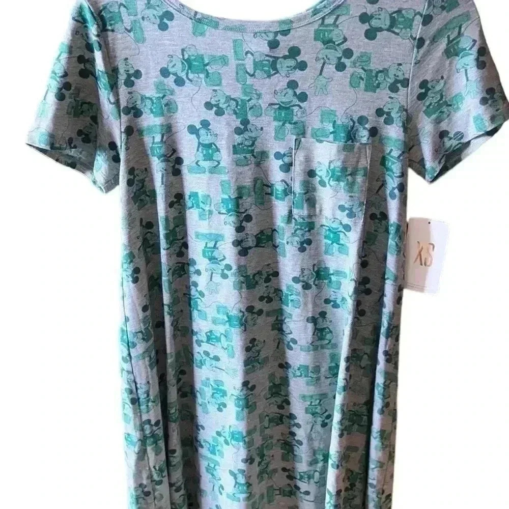 Lularoe Disney XS grey & green Mickey Mouse Carly swing dress. NWT